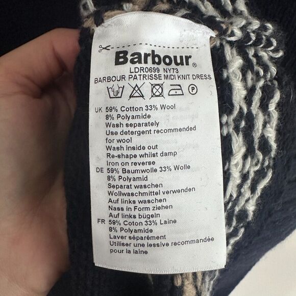 Barbour Dress Womens 10 Wool Fair Isle Patrisse Turtleneck Midi Tuckernuck Navy - Picture 9 of 13